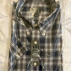 Jos. A. Bank Men's Checkered Shirt - Black, Gray, and White